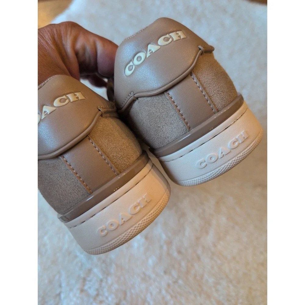 Womens Coach Lowline Tan Suede Sneakers Shoes Sz 8.5 CU191 Cream Excellent Cond